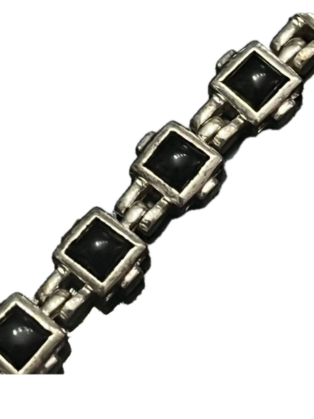 Black onyx bezel set sterling silver link tennis statement vintage bracelet QVC